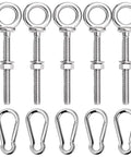 5 Pack M6 Eye Bolts With Nuts, Washers And Carabiners For Heavy Duty Lifting And Rigging, 316 Stainless Steel Marine Grade Eyebolts
