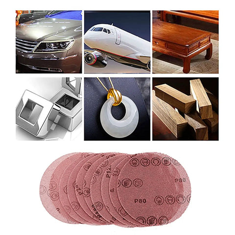 5 Inch Sanding Discs Featuring Hook And Loop Design With Heavy Duty Aluminum Oxide Mesh for wood, drywall, and metal projects.