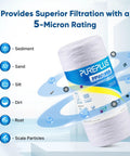 5 Micron Whole House String Wound Sediment Filter 10 X 4.5 Inch For Well Water Replacement Cartridge Reduces Up To 99 Percent Sediment Sand Rust And Color 2 Pack with filtration features diagram