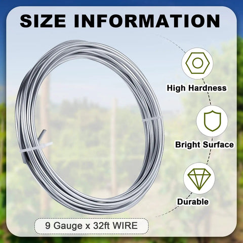Coiled 9 gauge galvanized wire with size details, part of Pro Grade Anchor Vise Set For 8 To 11 Gauge Wire for trellises.