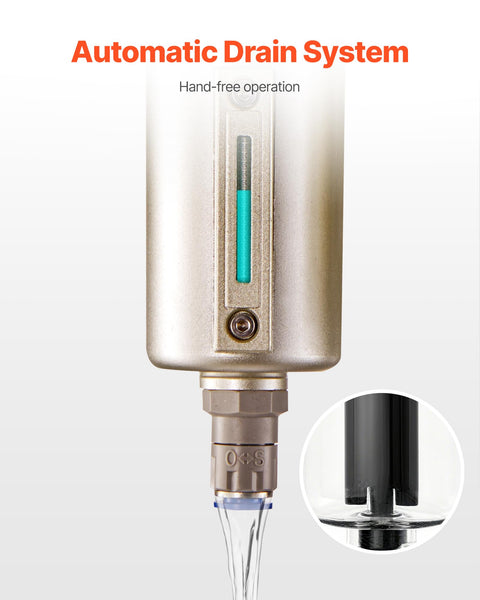 All-In-One Air Compressor Filter Regulator with Four-Stage Filtration and Desiccant Dryer, auto drain system detail