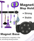 Heavy Duty Magnetic Mop Broom Holder With Swivel Hooks For Cleaning Tools Neodymium Magnet Mount Tool Hanger No Slip Storage Rack For Kitchen Laundry Garage And Refrigerator Organization showing mops and brooms hung.