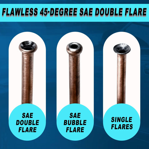 Brake line copper tubes with SAE double, bubble, and single flare ends (front view)
