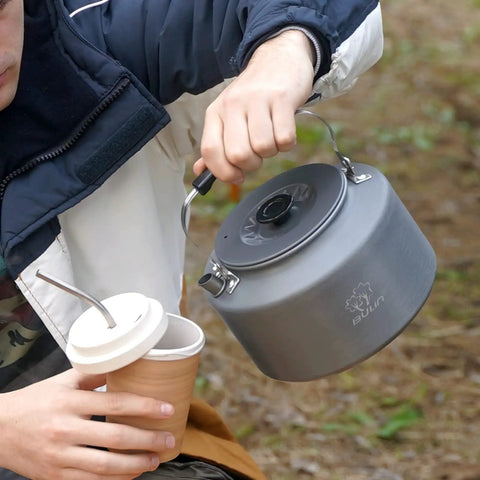 Two Point Two Liter Camping Kettle For Open Flame And Stove Fast Boil Water On The Go Lightweight Tea Pot With Anti Scald Handle And Carry Bag