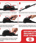 Heavy Duty Retractable Ratchet Straps 1 Inch By 10 Foot 4 Pack 1650 Lb Breaking Strength Rust Resistant Cargo Tie Downs instructional steps