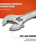 Adjustable Tapered Handle Wrench With Hex Jaw Design For Secure Grip, Ergonomic Comfort, And Precise Tightening, 15 Inch Length