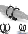 Adjustable Guiding Scope Ring Set With Plate, 90mm Inner Diameter, Pair, displayed on telescope, teflon inlay clamps visible.