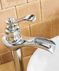 Chrome Vessel Sink Faucet With Waterfall Spout Pop Up Drain Supply Hose And Single Handle Lavatory Mixer Tap For Tall Body Bathroom Setup Slick Solid Brass Build With Ceramic Cartridge For Leak Free Performance close-up