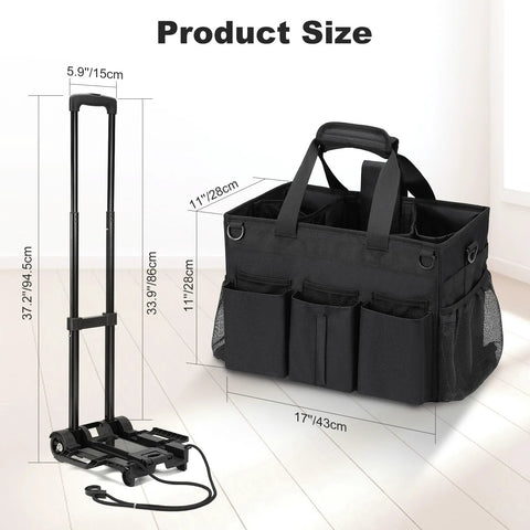 Rolling Cleaning Caddy Bag With Detachable Trolley For Housekeepers, portable organizer with adjustable height up to 37.2 inches