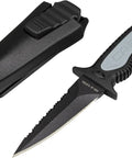 Rugged Grip Diving Knife With 175 Mm Double Edged Spear Point Blade Serrated On One Side Black Finish Japanese 420 Stainless Steel