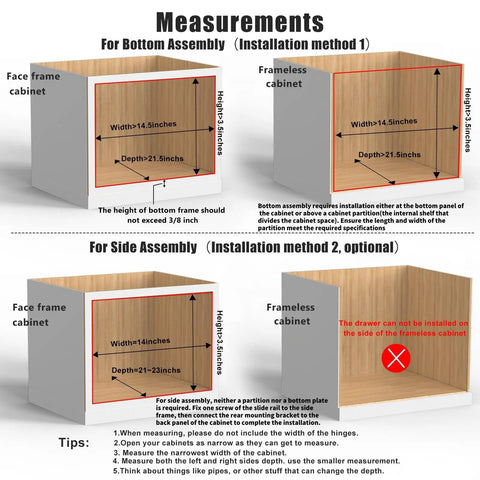 Measurements for Smooth Ride Soft Close Wooden Drawer Organizer 13 By 21 Inches For Kitchen Cabinets installation details.