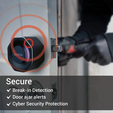 Aegis Smart Door Lock With WiFi Gateway, Auto Unlock And Auto Lock, with a focus on break-in detection and siren alerts.