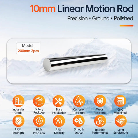 Two Piece 10mm X 200mm Linear Motion Rods Perfect For Smooth Shaft Guidance And Reliable Linear Rail Systems Made From Durable C45 Steel.