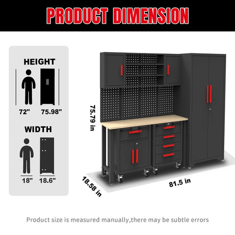 Six Piece Garage Storage Cabinet System With Locking Steel Cabinets Rolling Chest Pegboard Wall Cabinets And Workbench In Black