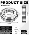 Front and side views of 6210ZZ deep groove ball bearing, 50x90x20 mm, double metal shielded, pre-lubricated