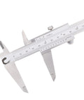 Stainless Steel Vernier Caliper 0 To 8 Inch And 200 mm With Inch Fraction And Metric Readings, Smooth Sliding Caliper, close-up on scale.