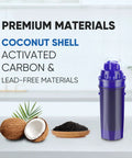 CRF950Z Pitcher Water Filter Replacement showing blue filter, coconut shell, and activated carbon for chlorine reduction.