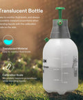 Durable Handheld Garden Sprayer 2L Pump Sprayer with 68 Oz Capacity, translucent bottle with calibration scale and safety valve.