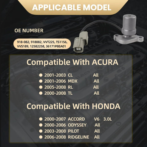 VVT Solenoid Replacement For Acura CL MDX RL TL Accord Odyssey Pilot Ridgeline 3L Direct Drop-In Fit 2000-2008 Models OE 918-082