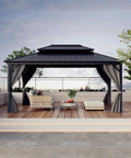 12x16 Hardtop Gazebo With Galvanized Steel Double Roof Heavy Duty Outdoor Pavilion With Netting And Curtains for patio