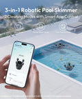 Make Pool Cleanup A Breeze With This V5 Skimmer Robot For In-Ground And Above-Ground Pools, App control on smartphone display
