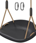 Heavy Duty Swing Seat For Adults And Kids With Weatherproof Ropes, Height Adjustable Tree Swing Accessory, Black seat with clasps.