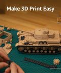 Hands assembling model tank parts with Blazing Fast A1 Mini 3D Printer accessories, highlighting multi-color precision printing.