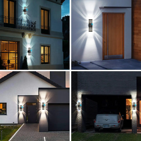 Two Pack Dusk To Dawn Exterior Wall Lights With Auto On Off Sensor, 14W 1200LM 3000K illuminating houses and garage in the dark