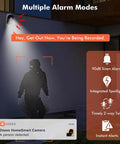 2K Battery Powered Wireless Outdoor Security Camera Kit With Spotlight And Siren detecting intruder at night, 2 pack