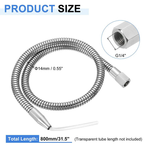 Rock Solid Mist Coolant Spray Tube With Slick Round Nozzle G One Quarter Thread Iron Plated Steel Water Oil Cooling Line Rapid Hookup For Cnc Lathe Milling Drill Machine Shop 800mm, flexible design with G1/4 connector.