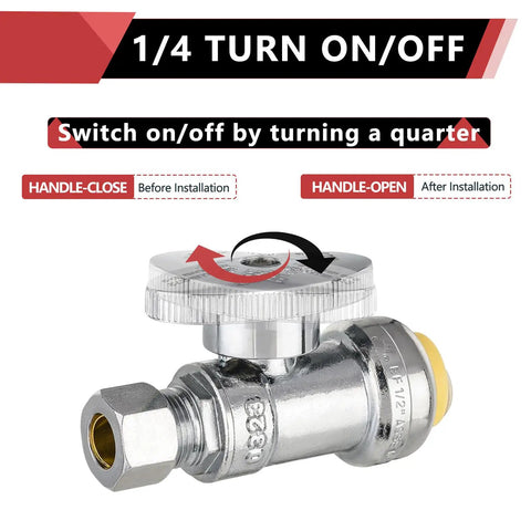Pack Of Five Push Fit Quarter Turn Straight Stop Valves Water Shut Off Half Inch Push To Three Eighth Inch Compression