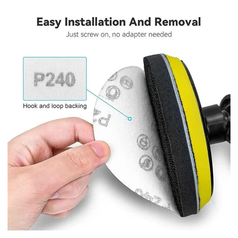 Grab This Rad 10 Pack Of Assorted Sanding Discs For A Sweet Smooth Finish On Wood Or Metal With Hook And Loop Backing That Grabs Hard To Keep It All Secure While You Work Up A Storm, showing P240 grit sanding disc with hook and loop backing.