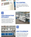 Feature overview of Heavy Duty Compact Toilet Paper Making Machine Full Throttle Rewinder Embosser Cutting Rig with PLC control.