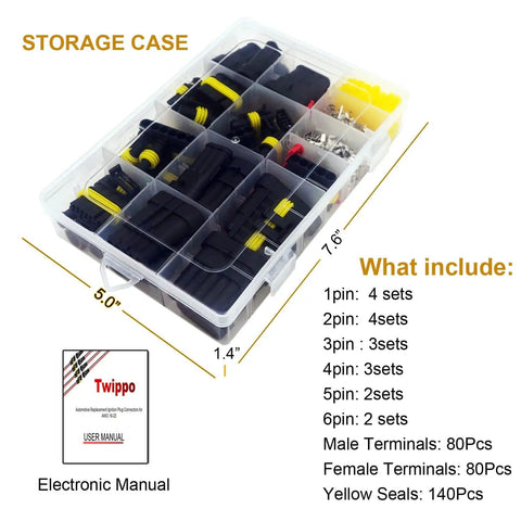 Storage case with 372Pcs Waterproof Automotive Electrical Connectors Kit With 1 To 6 Pin Quick Connect Disconnect Terminals