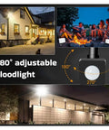 JUDYSSY Led Floodlight Motion Sensor Led Reflector 50W 100W showcasing 180° adjustable features for outdoor use at night.