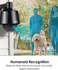 1080P Wireless Outdoor Security Camera With Night Vision And Auto Tracking Pan Tilt Zoom 355 Degree Horizontal And 75 Degree Vertical Coverage 5X Optical Zoom Remote Access IP65 Weatherproof Motion Alerts No Hassle Home Setup mounted outdoors detecting people.
