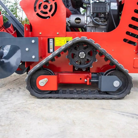 Dependable Rubber Track Trencher Built For Rapid Orchard Drainage And Zero Stress Soil Prep featuring robust rubber tracks and metal gears.