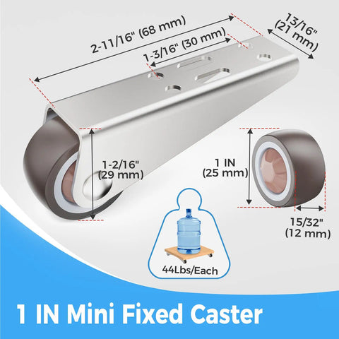 1 Inch Silent Rubber Fixed Caster Wheels Side Mount Non Swivel Castors For Wooden Furniture Cabinets Underbed Drawers And DIY Projects Easy Glide Durable Metal Frame With Screws Four Pack