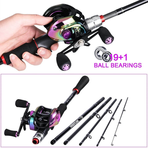 Telescopic Fishing Rod And Reel Combo 1.8m 2.1m M Power Carbon Fiber Baitcasting 5 Or 6 Sections Rod With 18 Plus 1BB Left Or Right Hand Casting Reel Fishing Set Bundles 1.8m Right Hand
