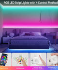 Bedroom with motion sensor RGB LED light strip kit two strips each nine point eight feet long with remote and app control