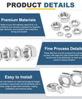 Top Shelf 304 Stainless Steel Hex Nuts 2 Pack M16x1.5mm Fine Thread Lock Fasteners shown in premium quality with fine details.