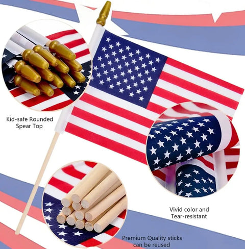 All American Flags On Sticks 12 Pack 8x12 Inch Wood Stick Flags With Kid Safe Spear Top Ideal For Memorial Day Parades 4th Of July