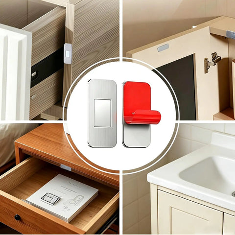 Black Magnetic Cabinet Door Catch Set For Kitchen, Bath, And Closet, Beefy Hold With Double Sided Tape, Easy No Drill Install