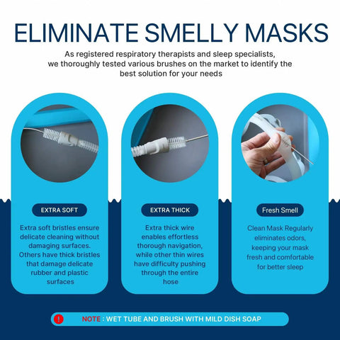 Hose And Mask Cleaning Kit With Extra Thick 6.9 Foot Tubing Brush features for CPAP deep cleaning and freshening.