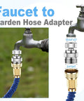 Brass Faucet To Hose Adapter With Aerator And Swivel Three Quarter Inch Female To Three Quarter Inch Male Hose Thread Garden Hose Connector For Easy Hook Up In Kitchen And Bathroom Sink Chrome Finish connected to outdoor faucet