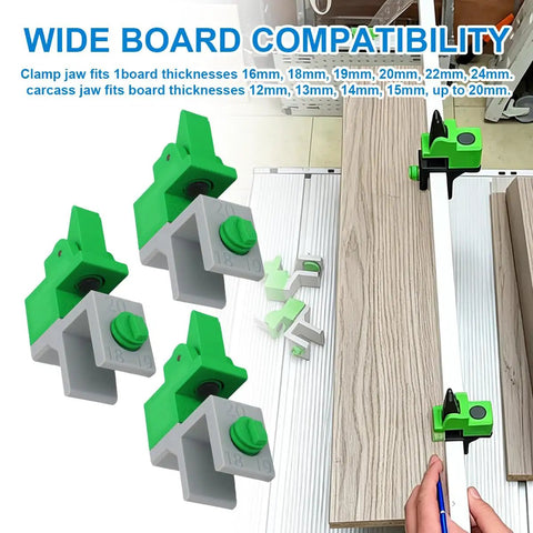 Slick Adjustable Scribe Jig And No Fuss Clamp Tool for Kitchen Cabinet Fillers demonstrating wide board compatibility for 12-24mm boards.