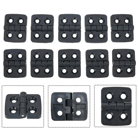 Black small plastic butt hinges with door bearing for cabinets or mini doors, 30x40mm, 10 pack, pre drilled countersunk holes.