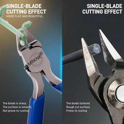 6 Piece Model Tools Kit With 4.3 Inch Precision Nipper and Craft Knife, close-up demonstrating cutting effect on plastic model