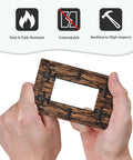 Decorative Outlet Covers 1 Gang Rocker Wall Plate With Vintage Brown Wood Barn Door Look And Antique Bronze Hardware in hand