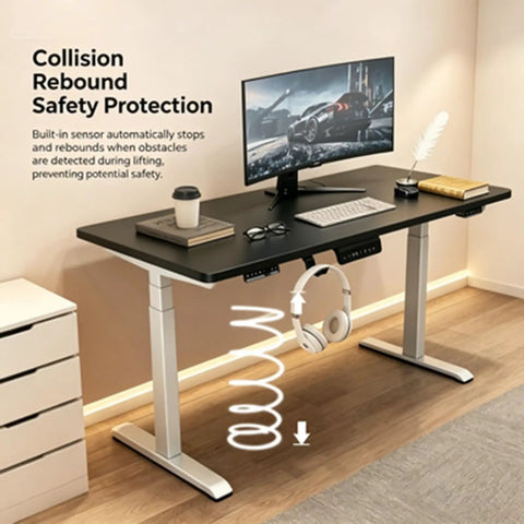 Heavy Duty Dual Motor Electric Standing Desk Adjustable Height Office Gaming Table with black top and sturdy steel frame.